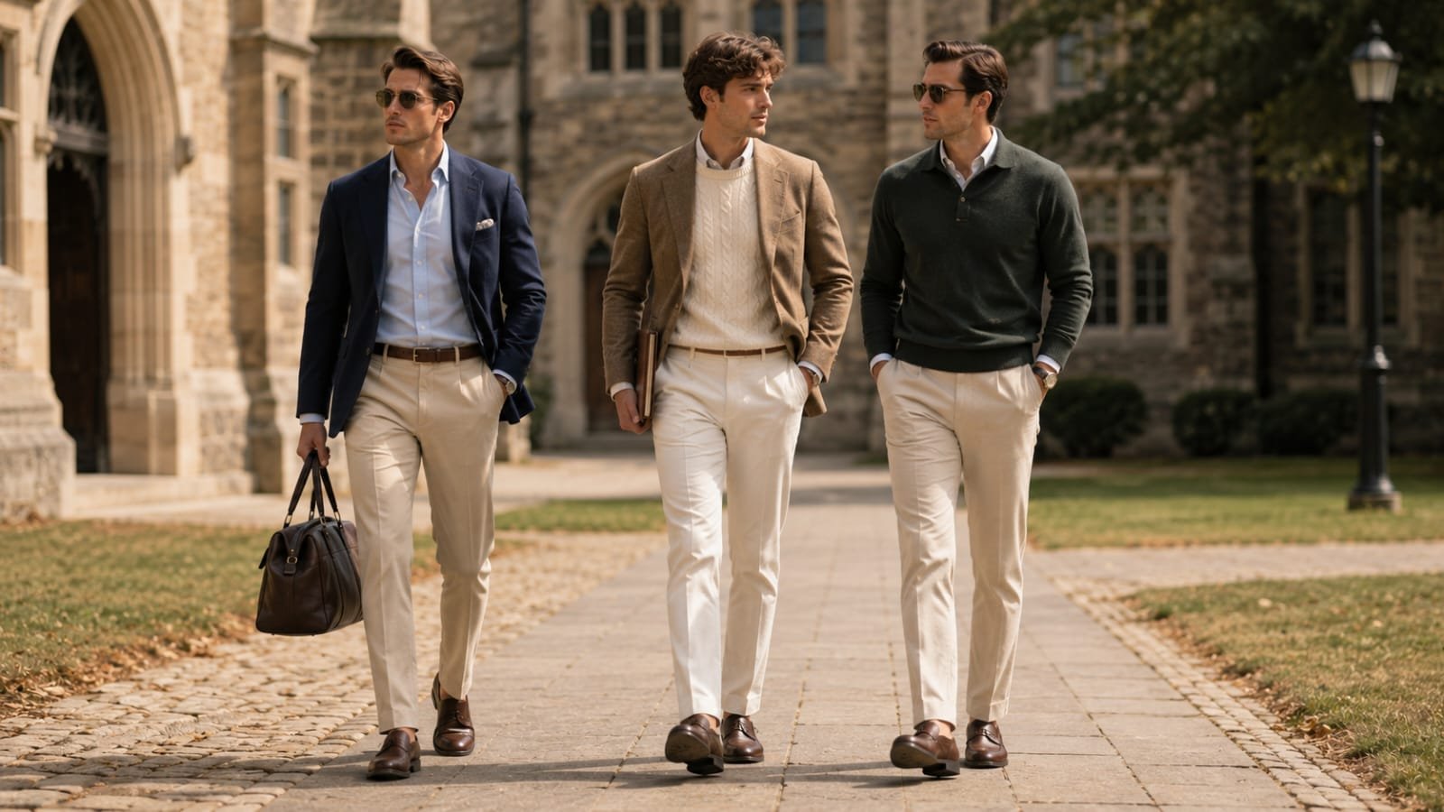 Old Money Aesthetic Outfits for Men featuring classic preppy fashion styles