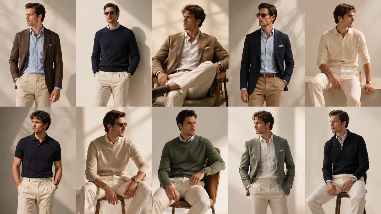 Old Money Aesthetic Outfit Ideas for Men featuring classic blazers, polo shirts, chinos, loafers, and timeless menswear