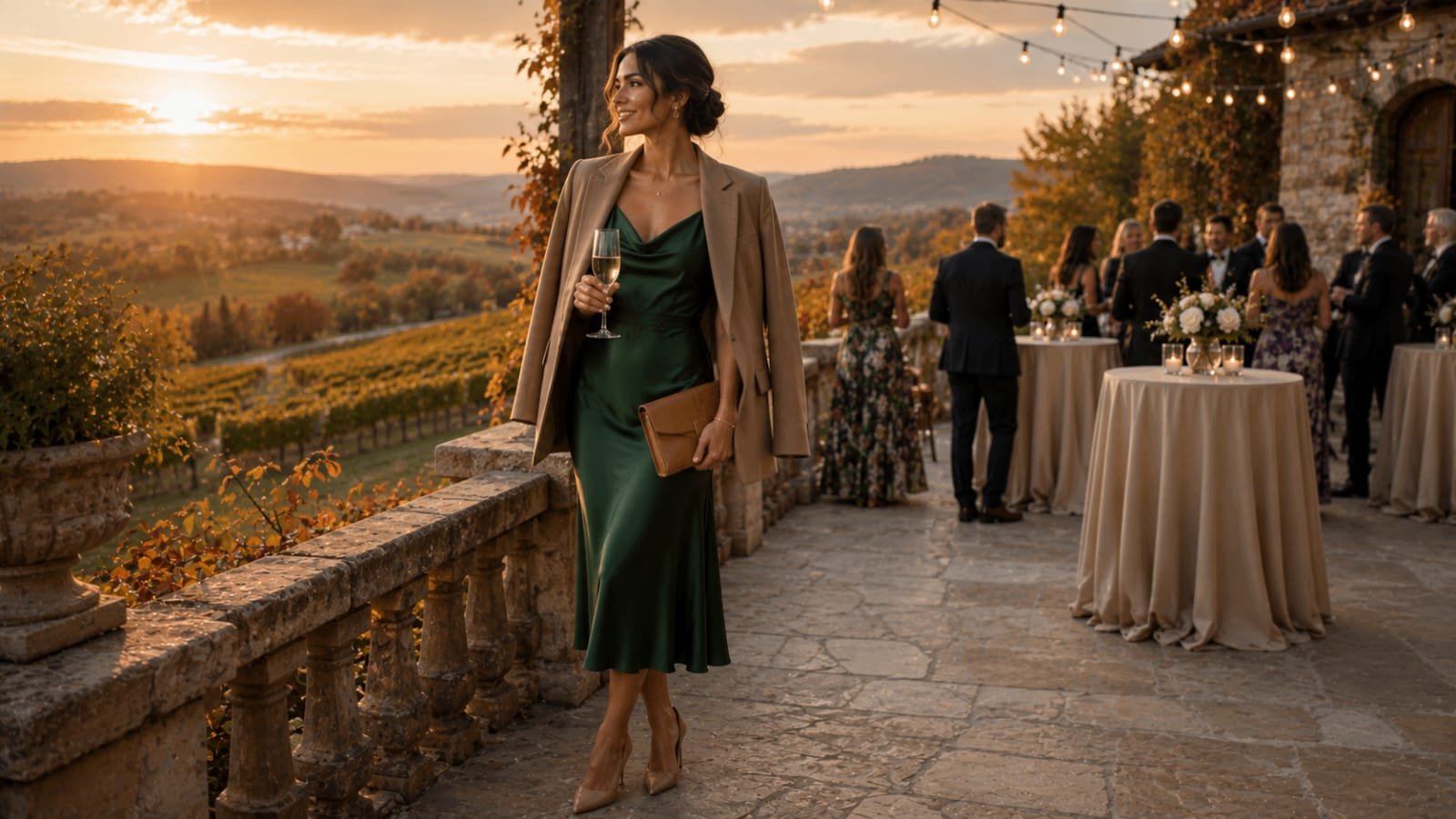 forest green satin fall wedding guest dress