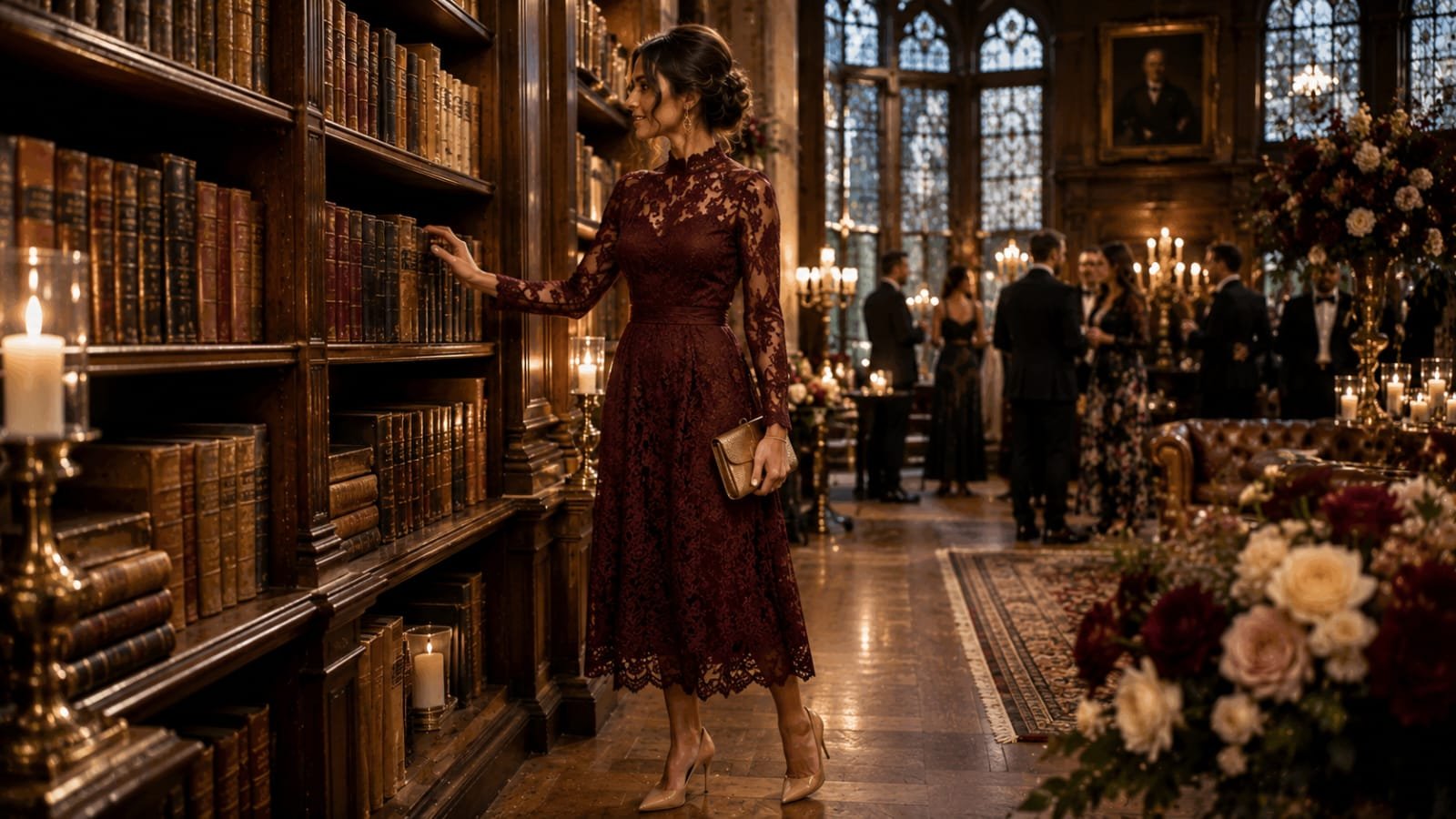 deep wine lace wedding guest dress