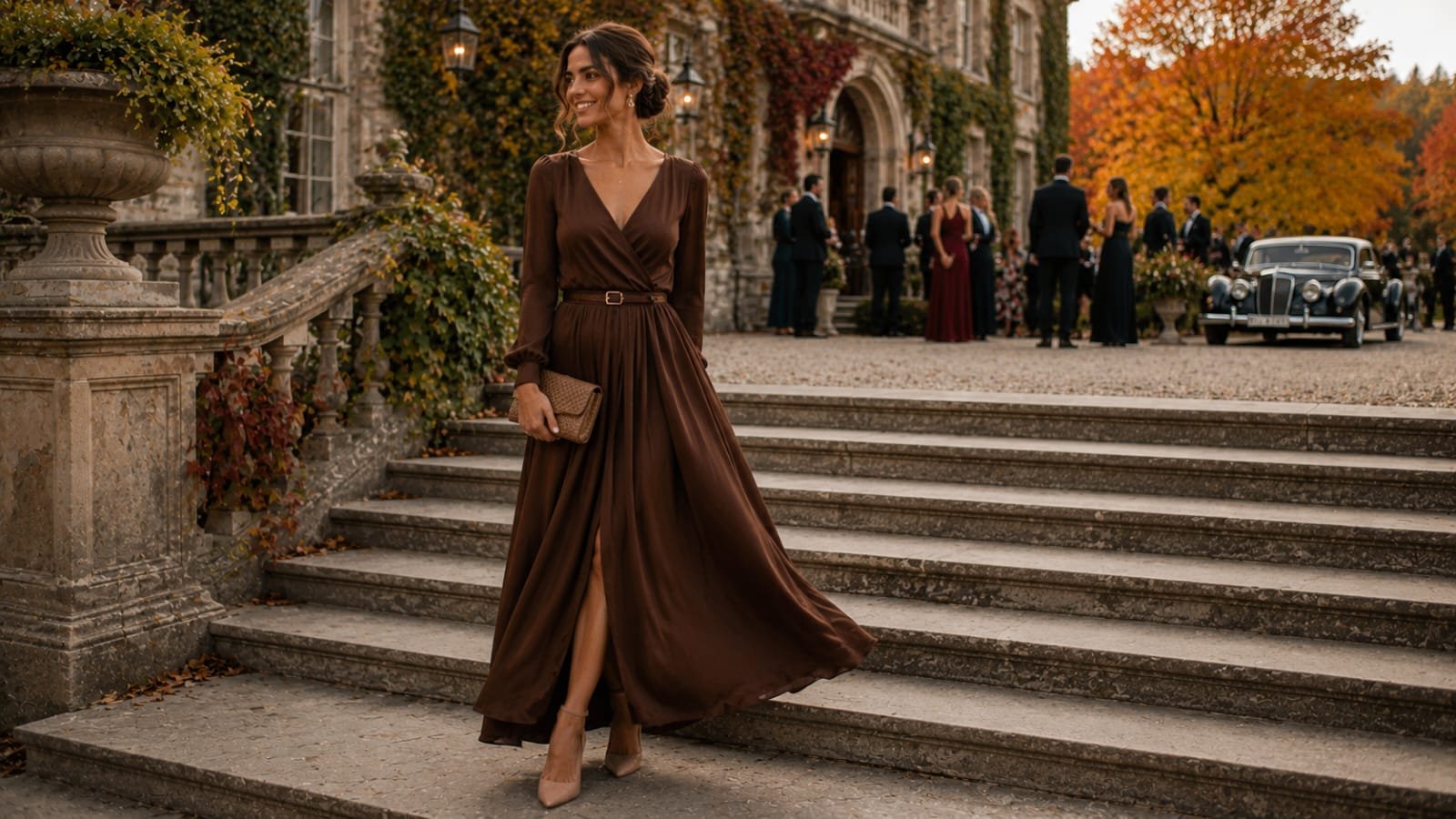 chocolate brown wedding guest dress