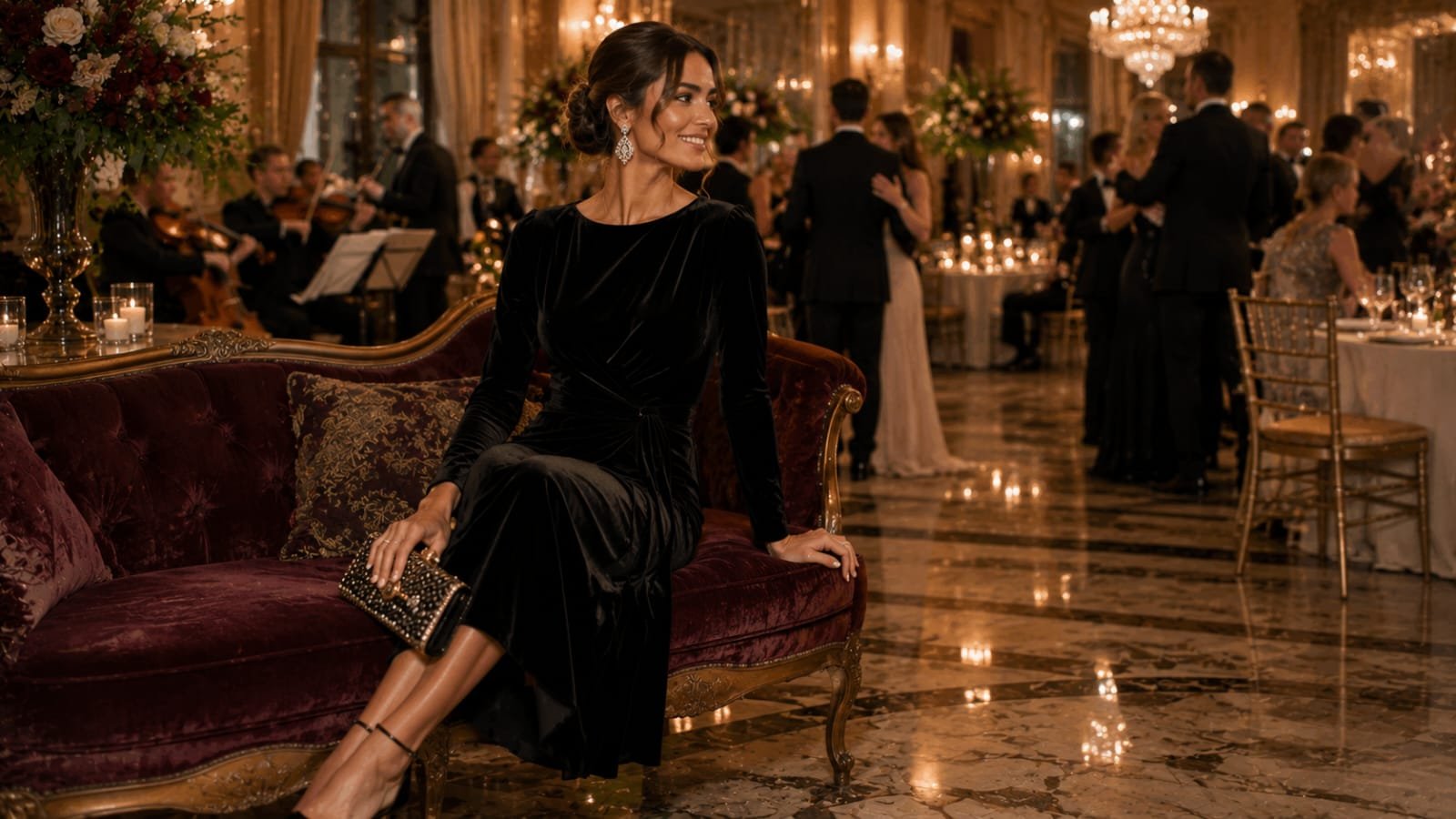 black velvet wedding guest dress