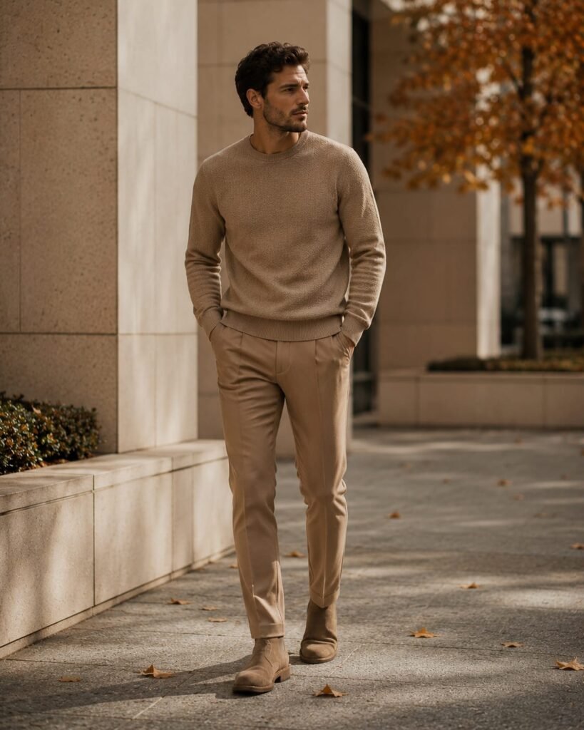 Monochrome camel fall outfit for men