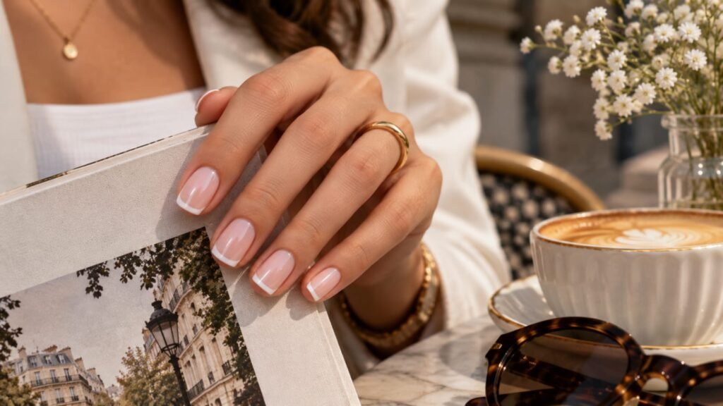 Short nail inspo with elegant micro French tips.