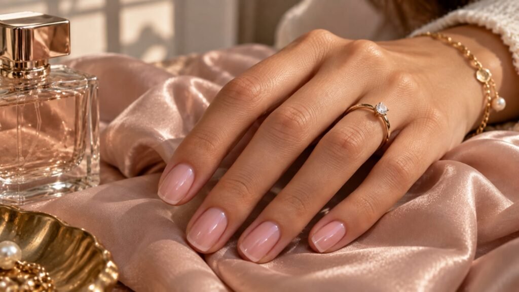 Sheer pink short nail inspo with a glossy natural finish.