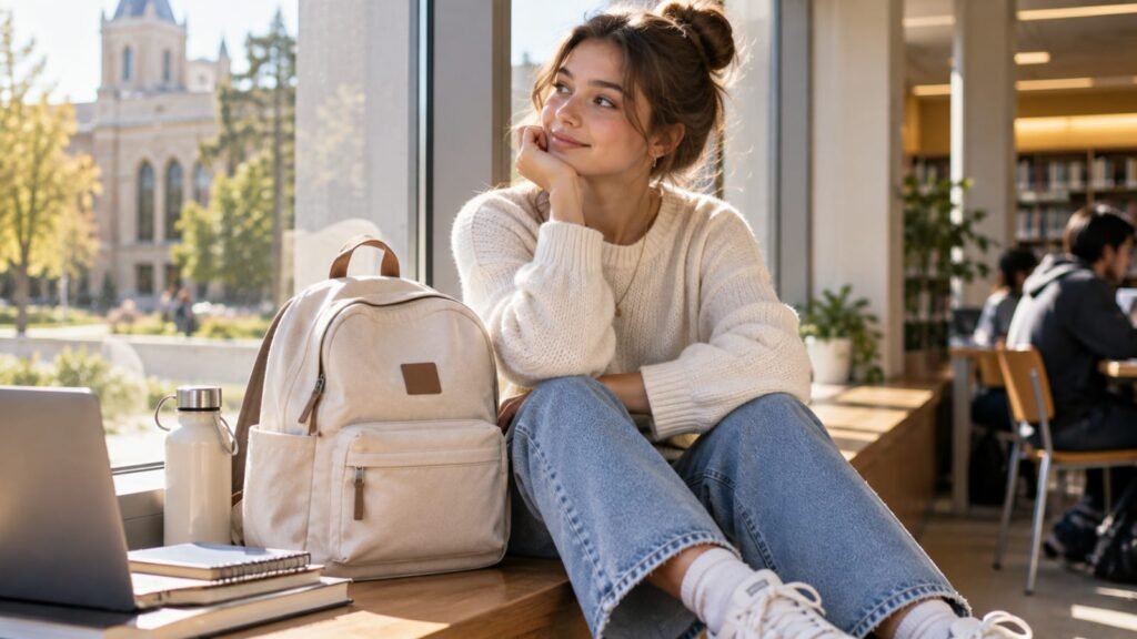 Cute back to school backpack for teenage girls in pastel pink