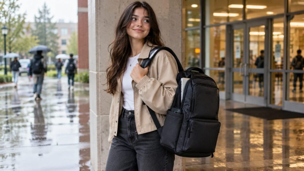 Water-resistant laptop backpack for teenage girls with a sleek design