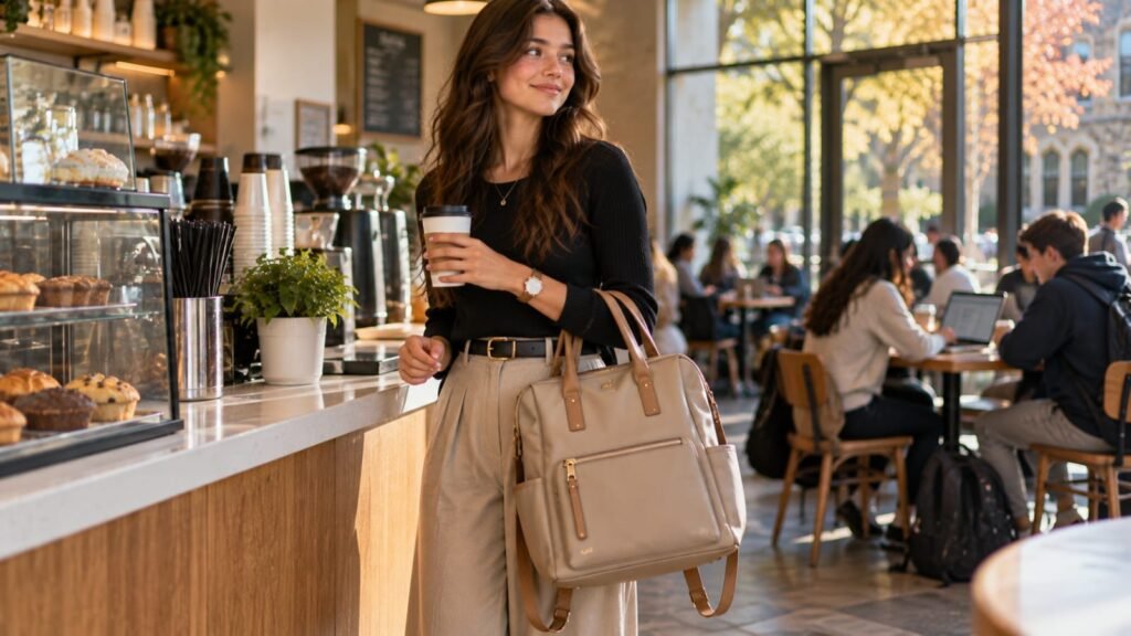 Aesthetic back to school backpack for college in a structured convertible tote-backpack style