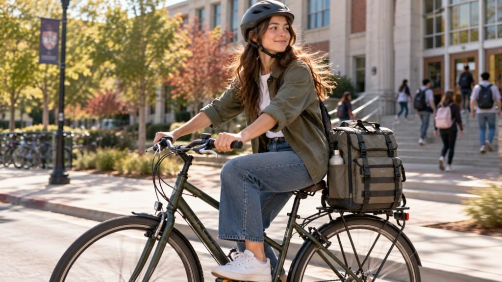 Utility-inspired multi-strap backpack for teenage girls with exterior loops and water-bottle storage