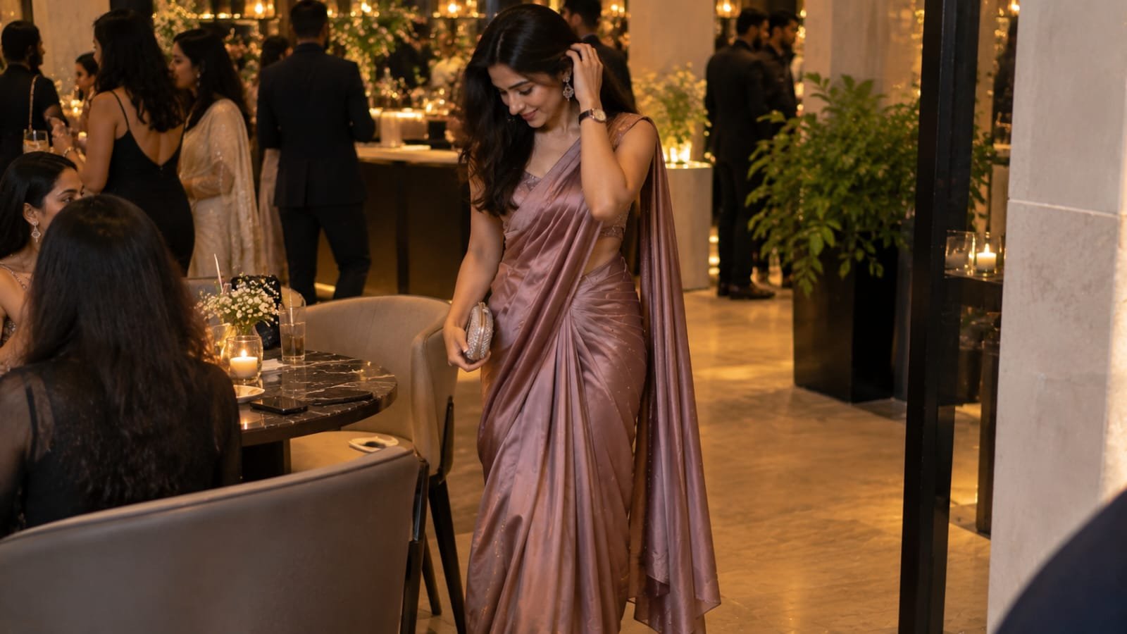 Satin Pre-Draped Saree for Evening Events