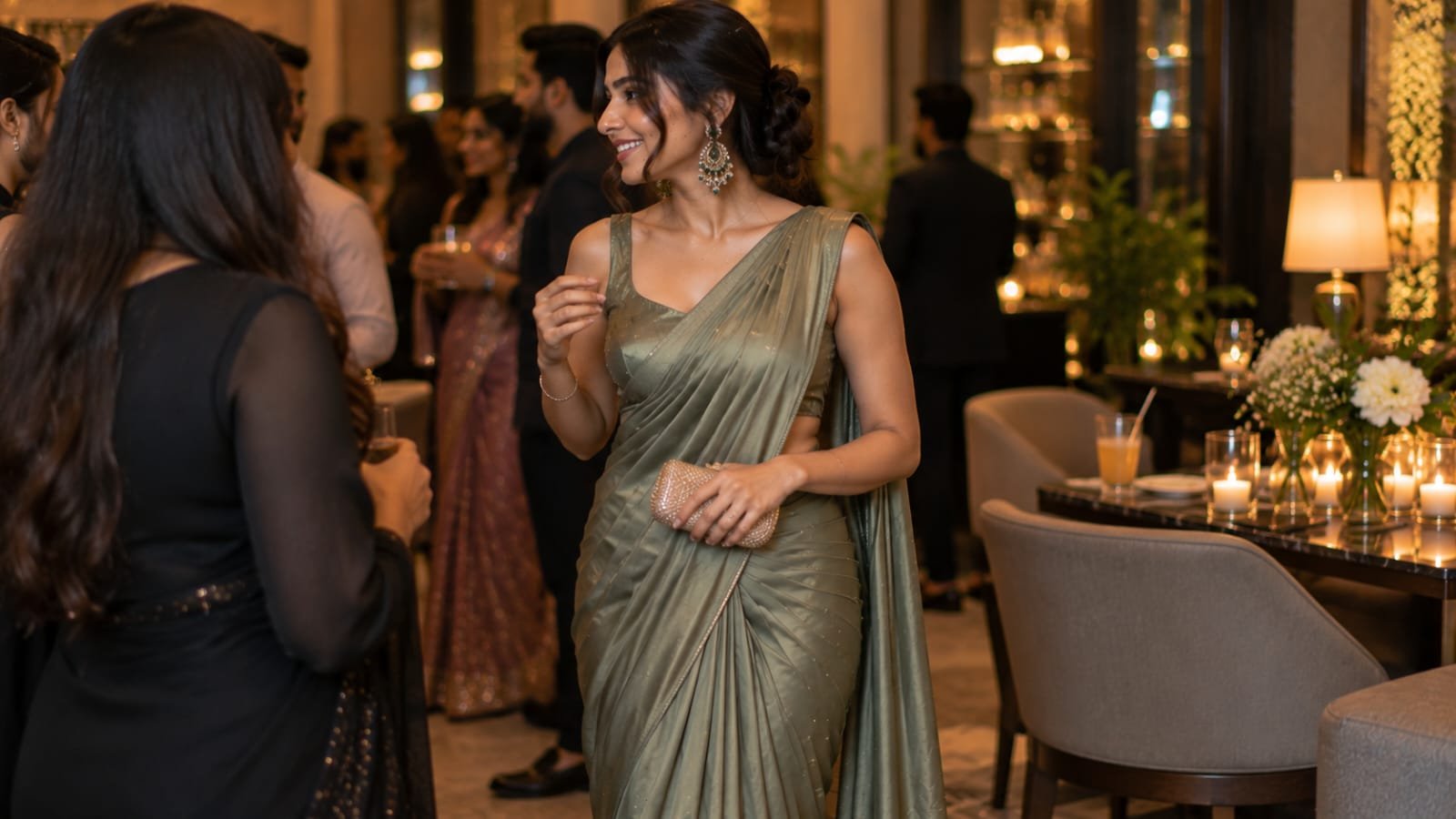 Pre-Draped Saree With Statement Accessories