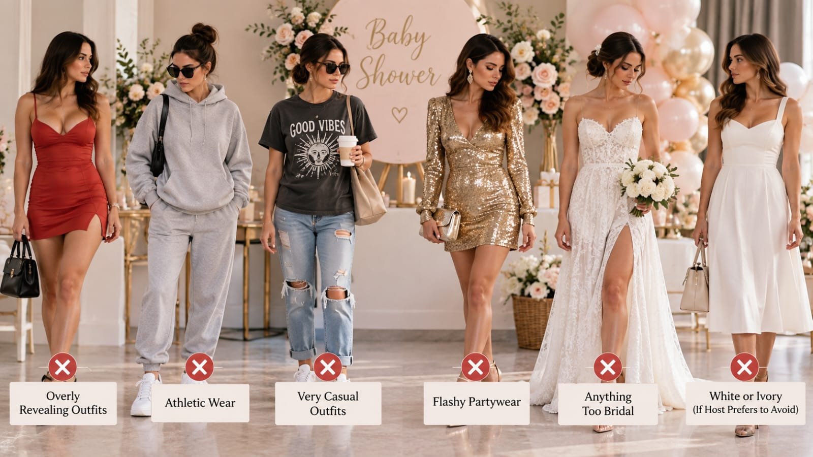 Outfits to avoid at a dressy baby shower